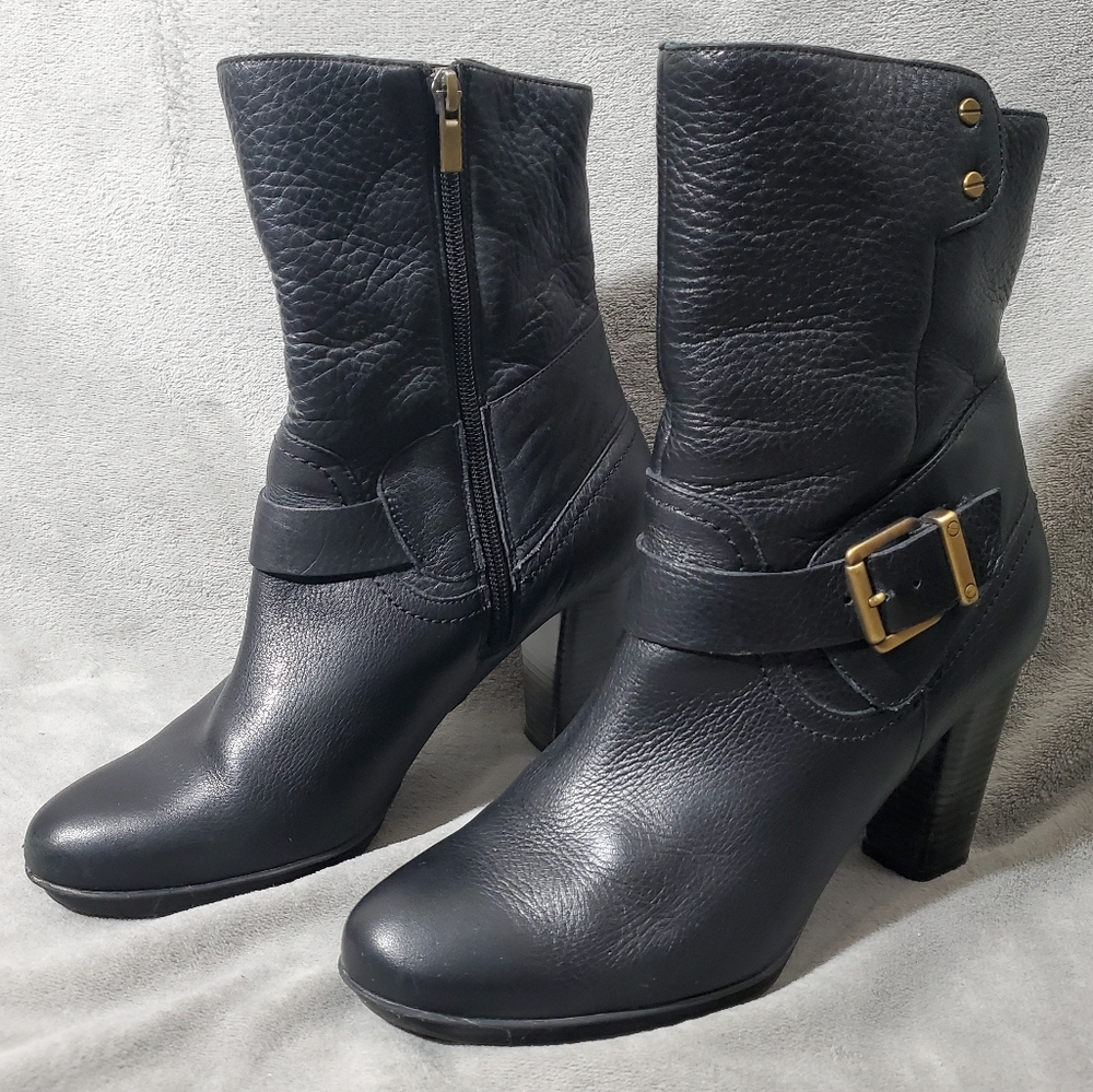 Clarks Indigo Buckle Black Leather Boots  10 M